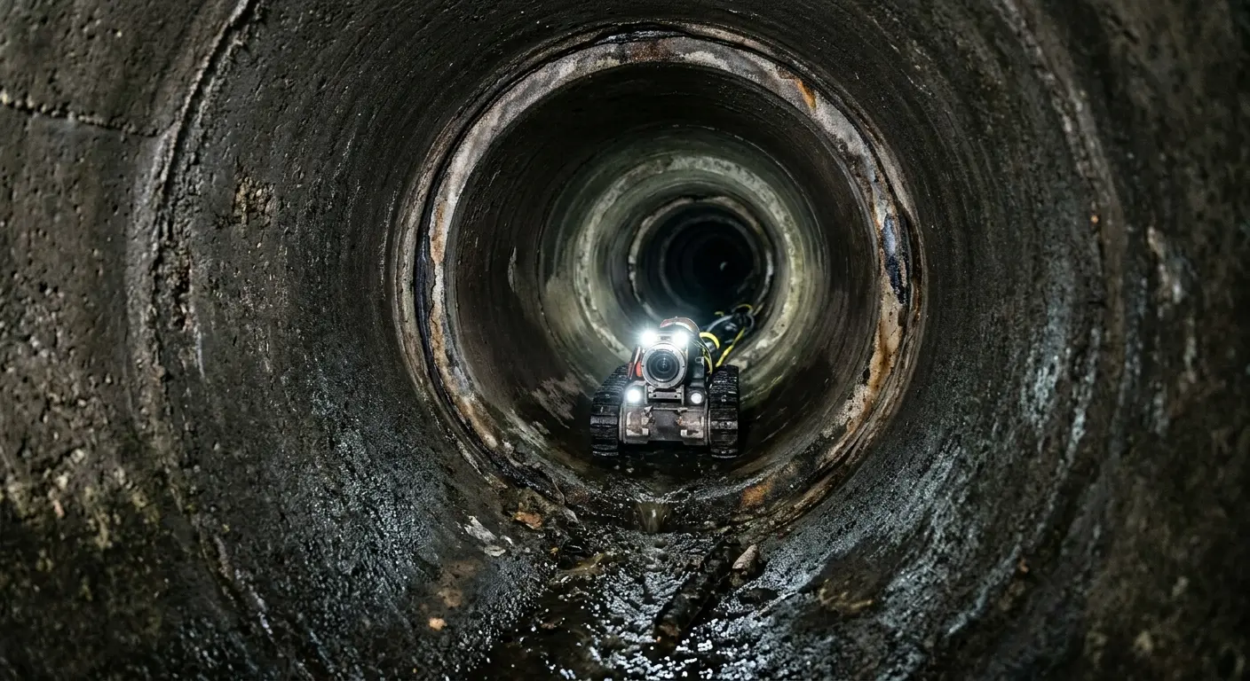 Robotic sewer camera inspecting pipe interior for Sewer Line Cleaning in Benner